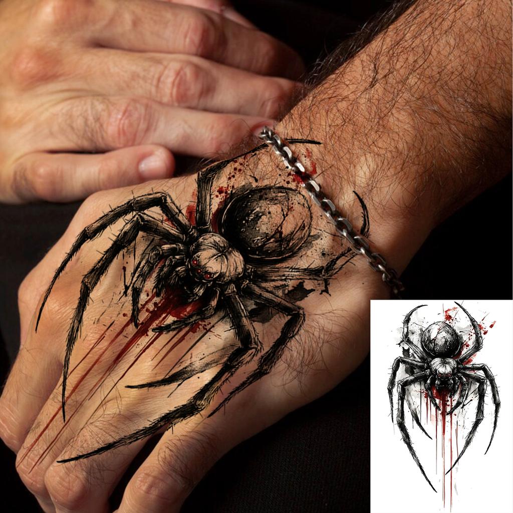 1 Sheet Spider Medusa Tiger Temporary Tattoos For Adult Hands Neck, Halloween Temp Fake Tattoo Sticker Realistic Tatoo Last Long