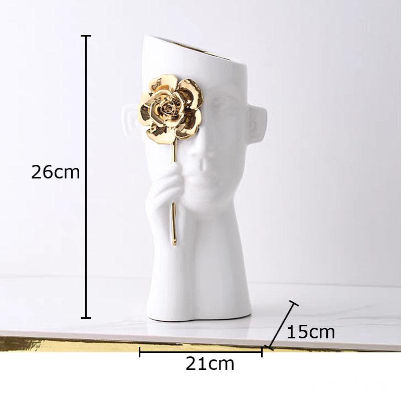 Gold-plated Relief Rose Ceramic Vase Character Flower Pot Desk Decoration Flower Arrangement Floral Vases Room Aesthetic Decor