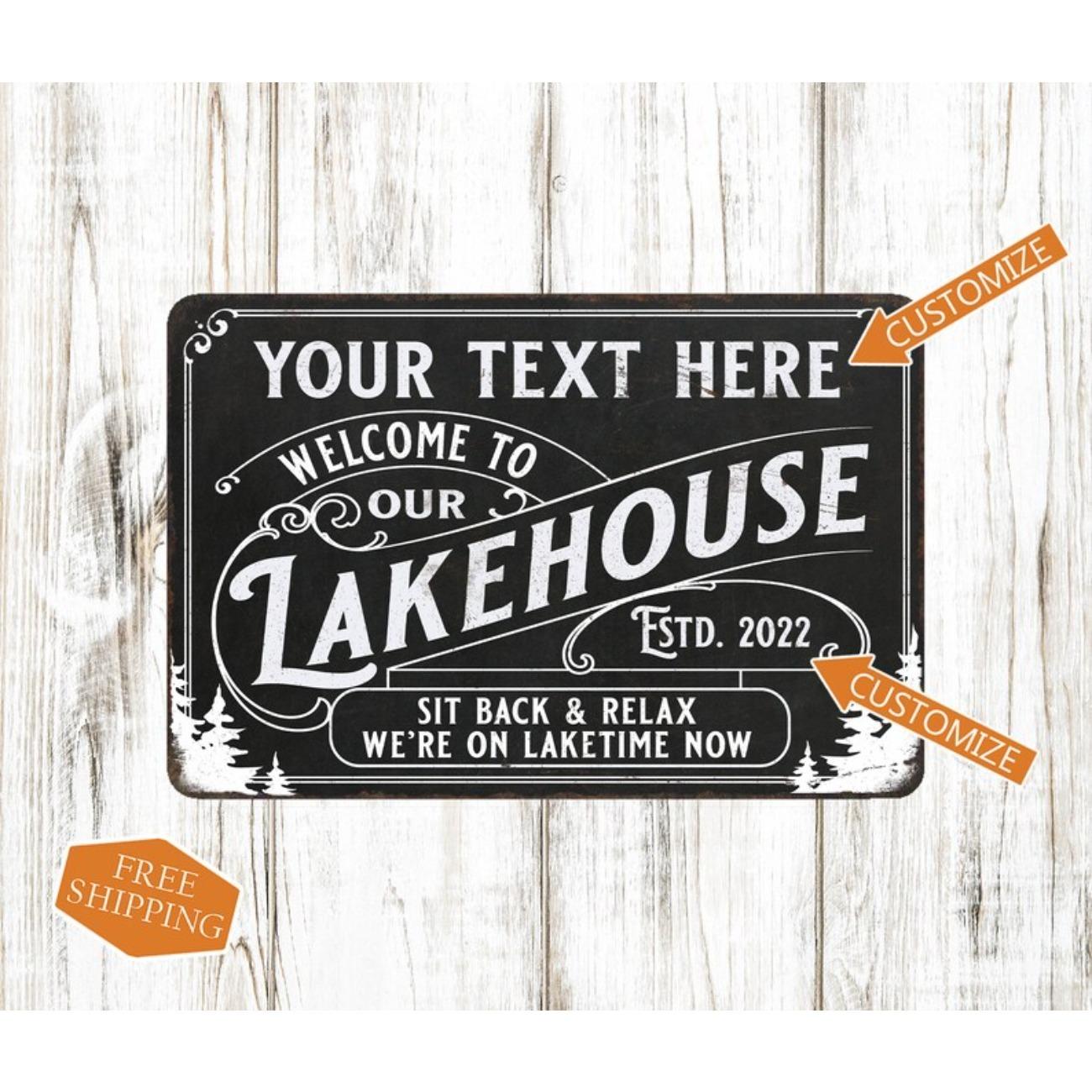 Personalized Lakehouse Metal Sign Outdoor Wall Art Home Decor Custom Gift белый