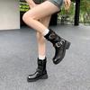 Fashion Women Short Boots 2025 New Autumn Square Toe Low Heel Straps Cowboy Knight Boots Fashion Platform Buckle Ankle Boots Botas Mujer