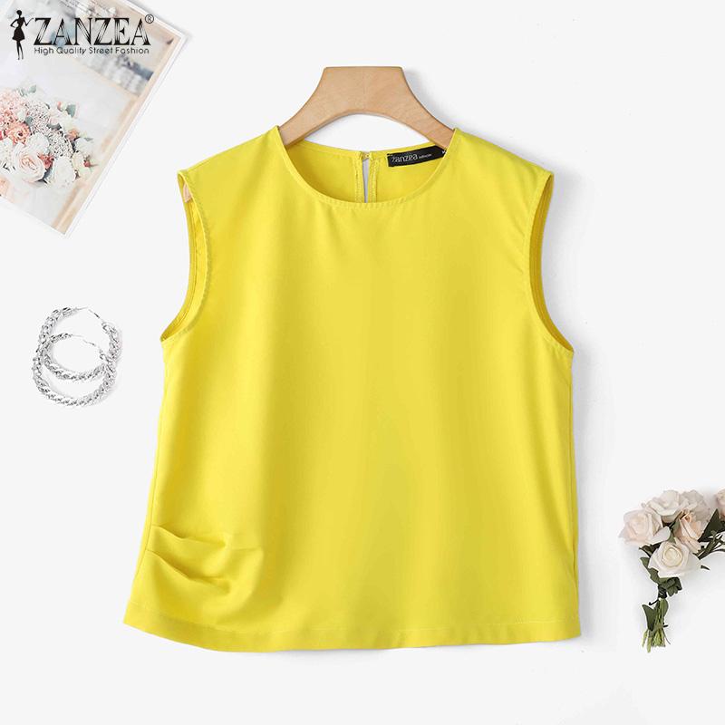 ZANZEA Damen Sommer Casual Rundhals Lose Ärmellose Tank Tops