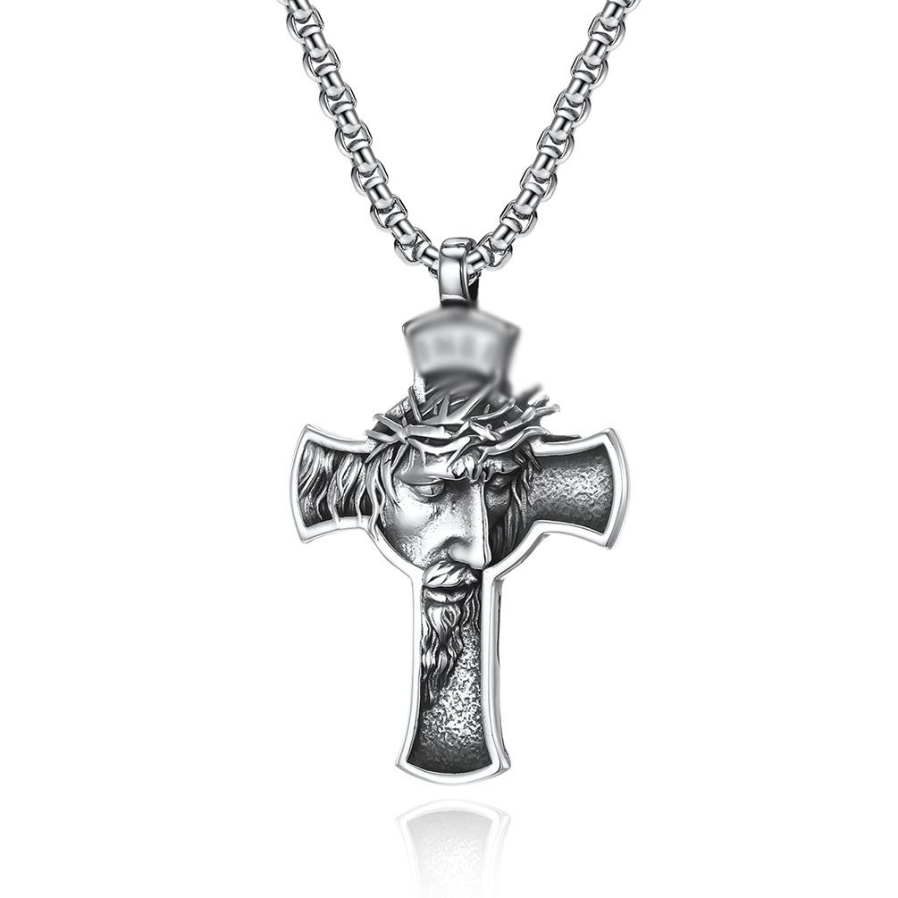 Retro Stainless Trendy Steel Portrait Cross Necklace Pendant Premium Crafted Fashion Accessory