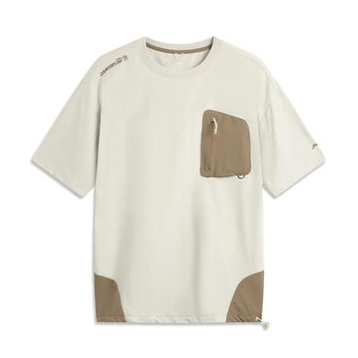 Li Ning CF Splicing Round Neck Breathable Versatile Loose Short Sleeve T-Shirt Men Tops ATSV637-2