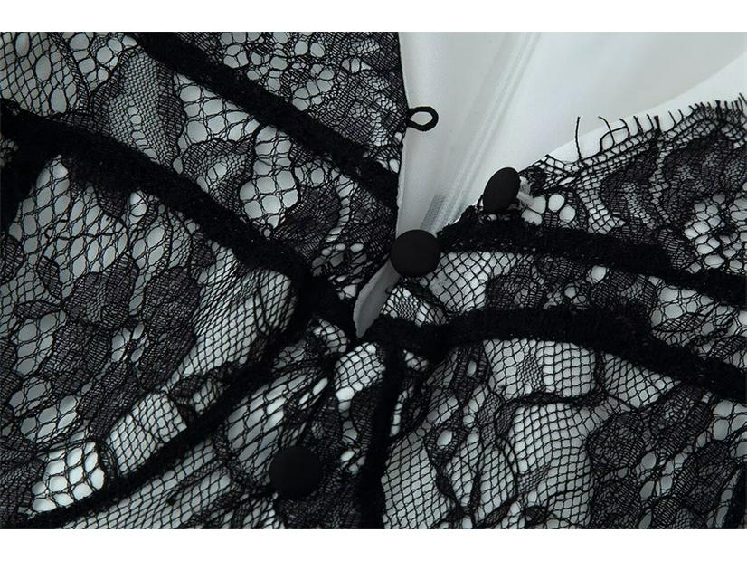 Europäisches & Amerikanisches V-Ausschnitt Schlankes Spitzen-Patchwork-Kleid, Stil 2026