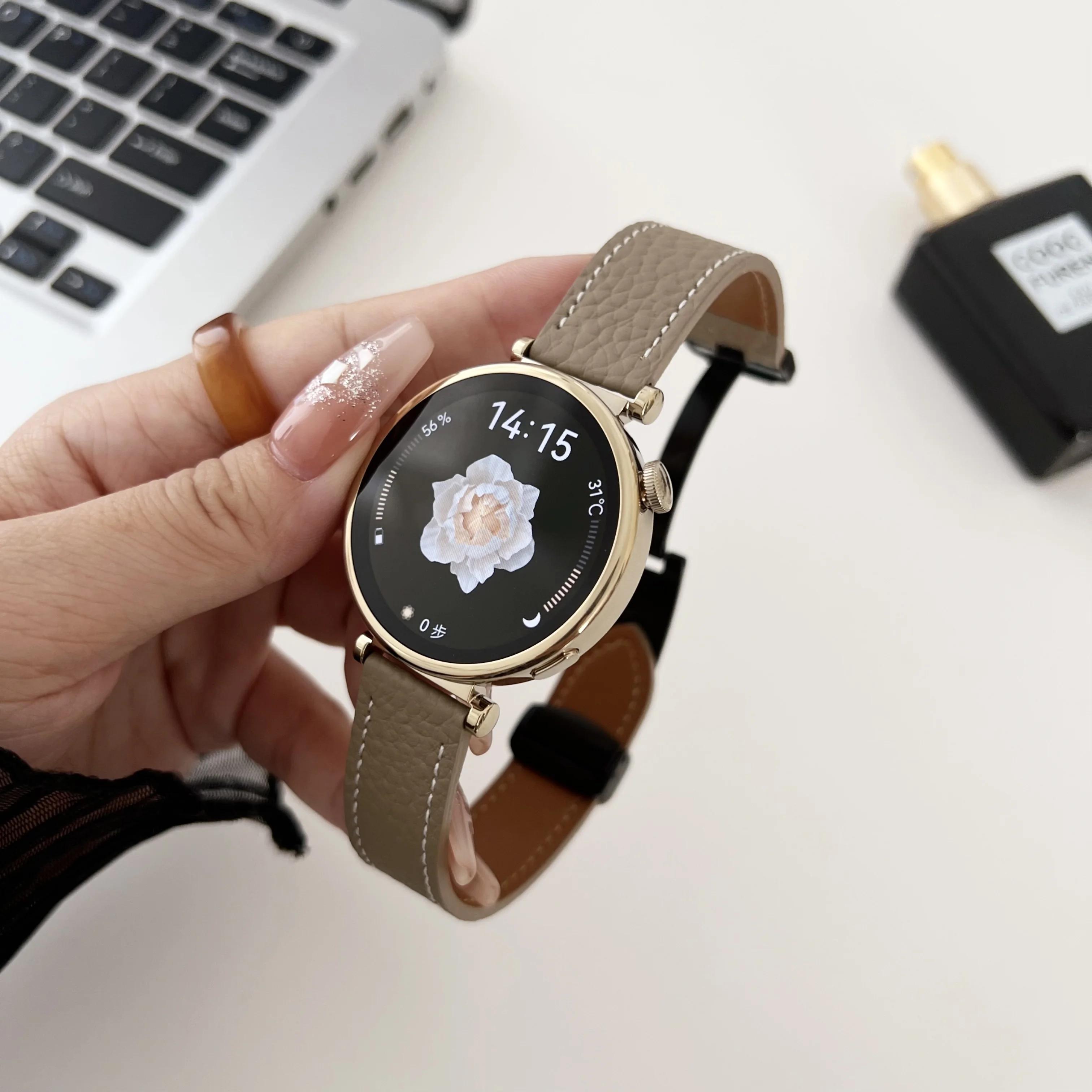 

18-мм магнитный кожаный ремешок для Huawei Watch GT6 GT5/4 41 мм, тонкий мягкий ремешок для huawei GT5 Pro 42 мм, браслет на запястье, женский тонкий браслет 18mm серо-коричневый