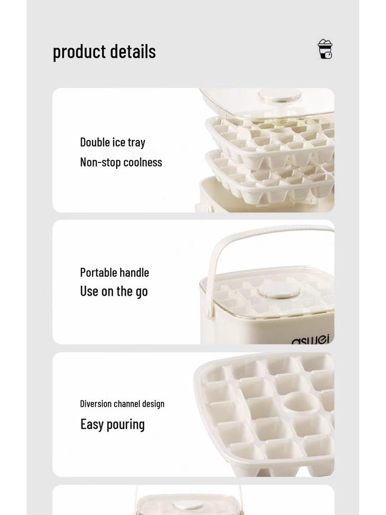 Mold Storage Refrigerator Ice Tray with Lid - Large Capacity, Food-Grade, Press-to-Release for Homemade Ice Cubes