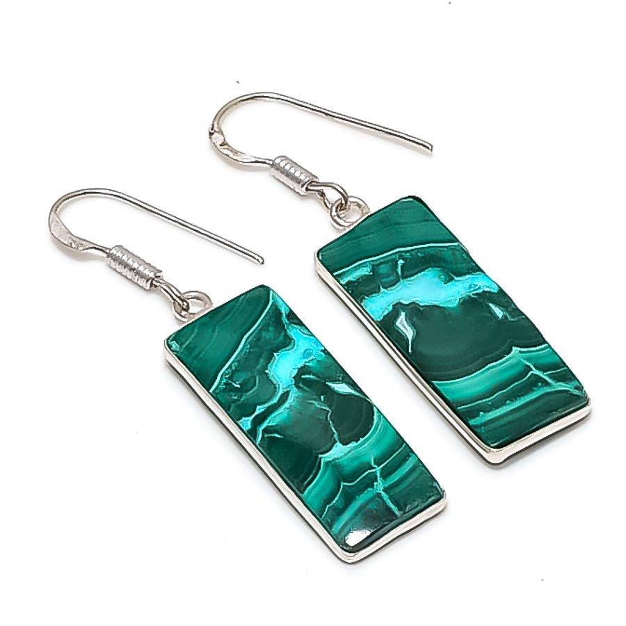 

Натуральная хризоколла малахит серебро 925 пробы ювелирное изделие серьга 1,81 C4m71