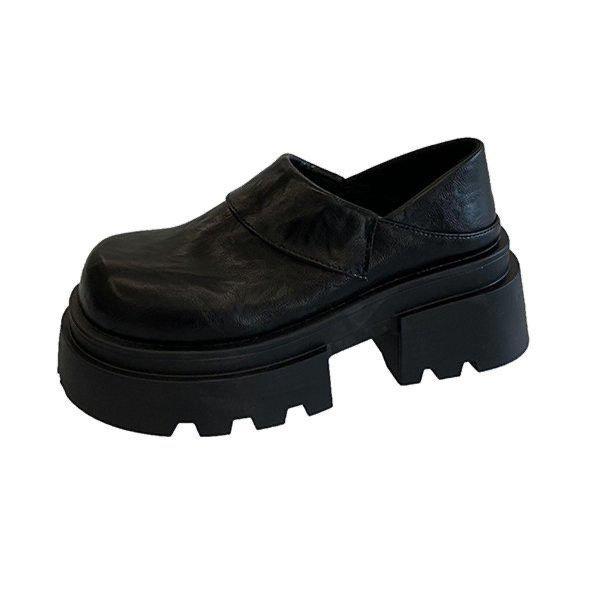 Black platform British style loafers autumn new retro platform heightening comfortable single shoes