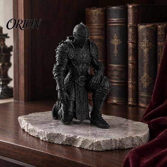 Knight Statue Decor 3D Printed Kneeling Statue, Medieval Armored Figurine, Unique Gift for Him Desktop Warrior Sculpture Home Office Desk Decoration