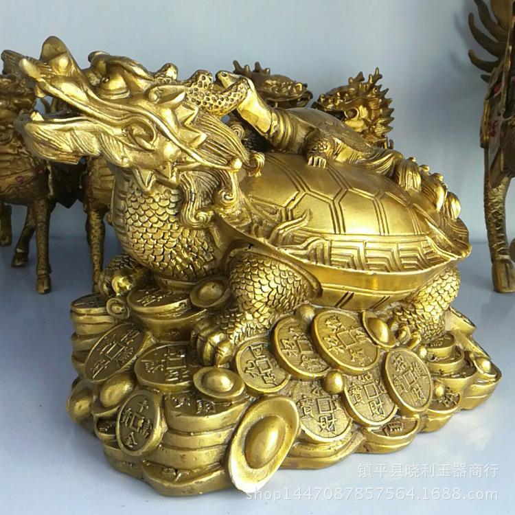 Dragon Head Mother and Child Turtle Yuanbao Money Ornament Copper Craft