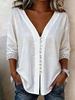 Women's Shirt Summer European and American Women's Clothing New V-Neck Cardigan Button Lace Seven-Sleeve Top Women