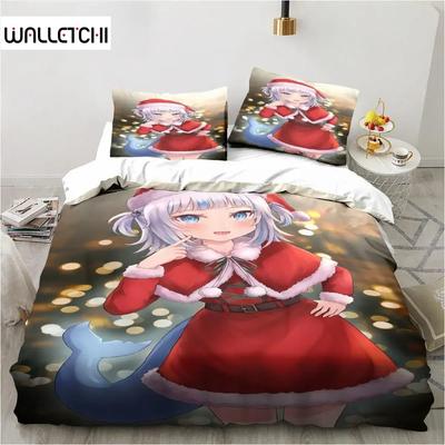 Kawaii Gawr Gura Süßes Mädchen Mein Engel König Twin Doppel Kinder Bettwäsche Set Mikrofaser oder Polyester 3D Druck Anime Bettbezug Set