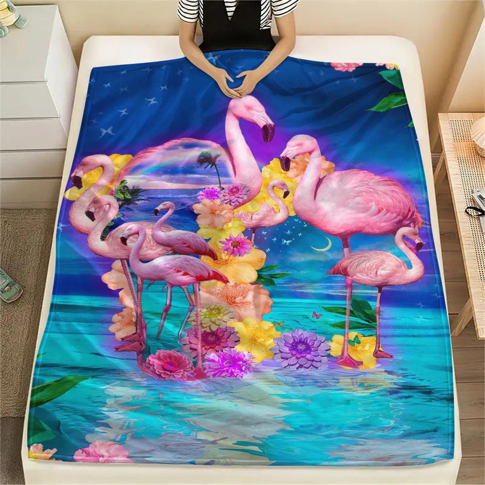 1Pc Flamingo Print Flannel Blanket, High quality Comfortable for All Seasons, Home Decor, Warmth and Comfort, Perfect for Christmas Gifts