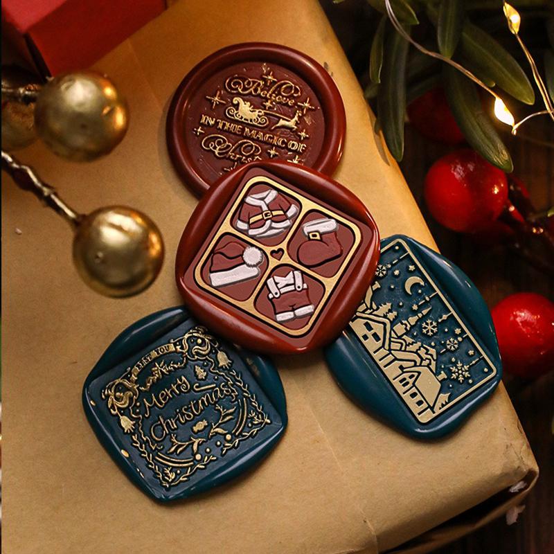 3D Relief Wachssiegel Weihnachtsserie Wachssiegelstempel Retro Weihnachtsmann Schneeflocke DIY Festival Geschenkverpackung Karten Scrapbooking