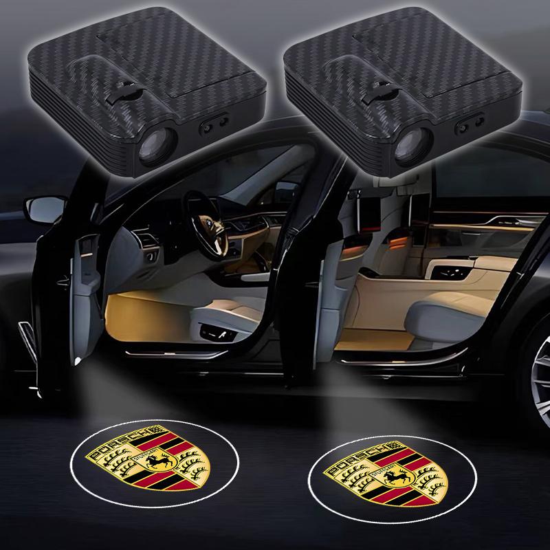 Hkdf8 2PCS Carbon Fiber Car Door Lights Door Lights Projector Door Welcome Light For Porsche 911 Cayenne 918 Pajun 718 Panamera Macan