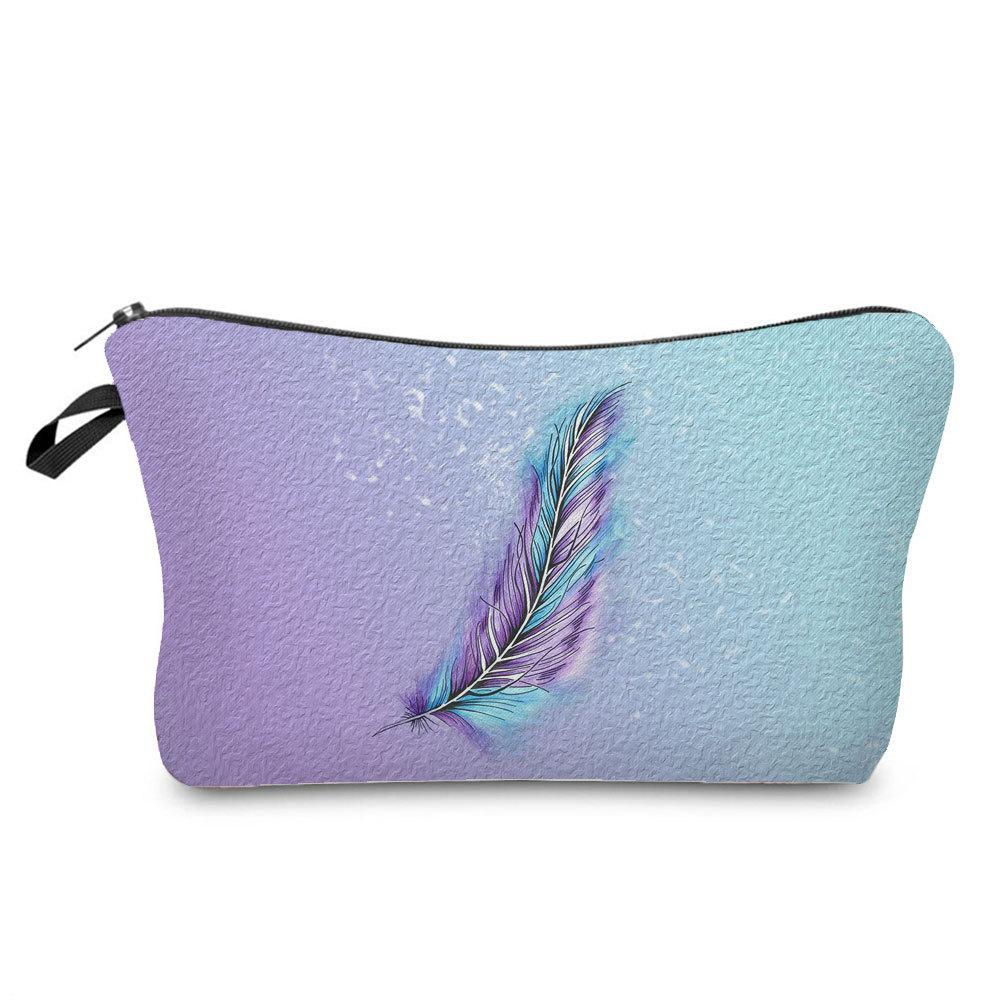 Women Feather Print Cosmetic Bag Toiletries Organize Travel Storage Case  6375