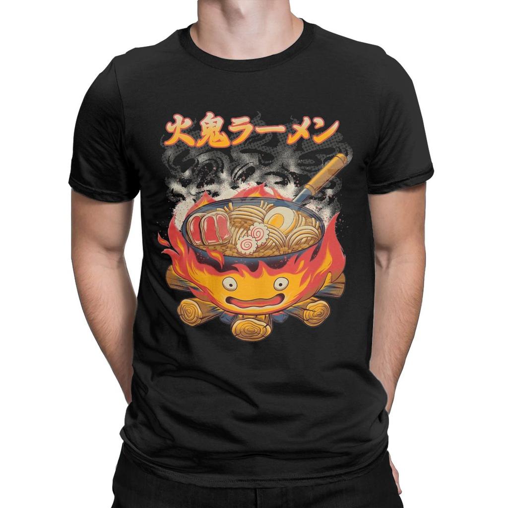 Men Howled Ramen Movings Fire Demon Castles T Shirts 100% Cotton Clothes Vintage Round Neck Tees New Arrival T-Shirts