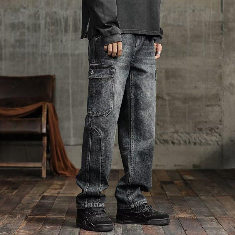 JYL Men s Straight Jeans Trendy Autumn Loose Plus-Size Multi-Pocket Denim L