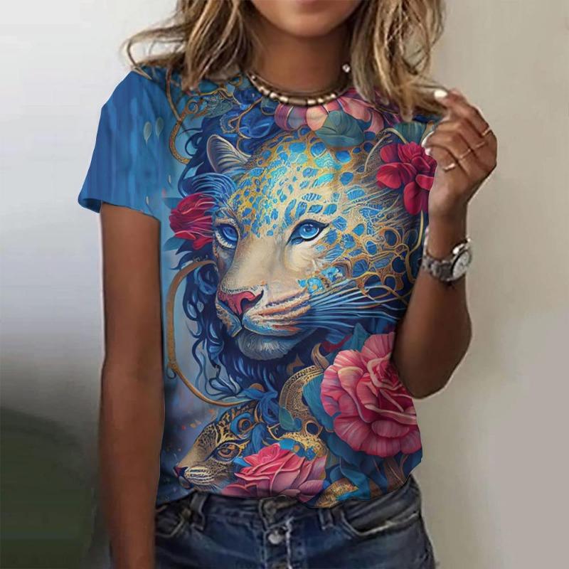 Summer Fashion Women's T-shirt Animal Flower Pattern 3D Print Casual Loose Outdoor Girl Short Sleeve Tees Top Pullover Clothing