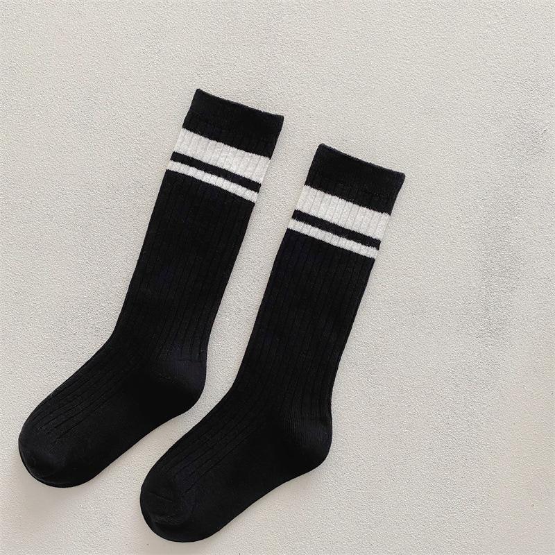 Letter Stripe Kids Girl Knee HighSocks Fashion Balck White Children Stockings Soft Cotton Knee Protection Long Sock Sokken Sox