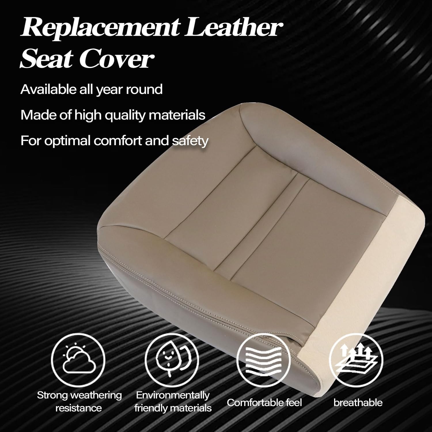 

SecosAutoparts Front Passenger Side Bottom Replacement Leather Seat Cover Compatible with Ford Excursion Limited XLT 2000 2001 Tan