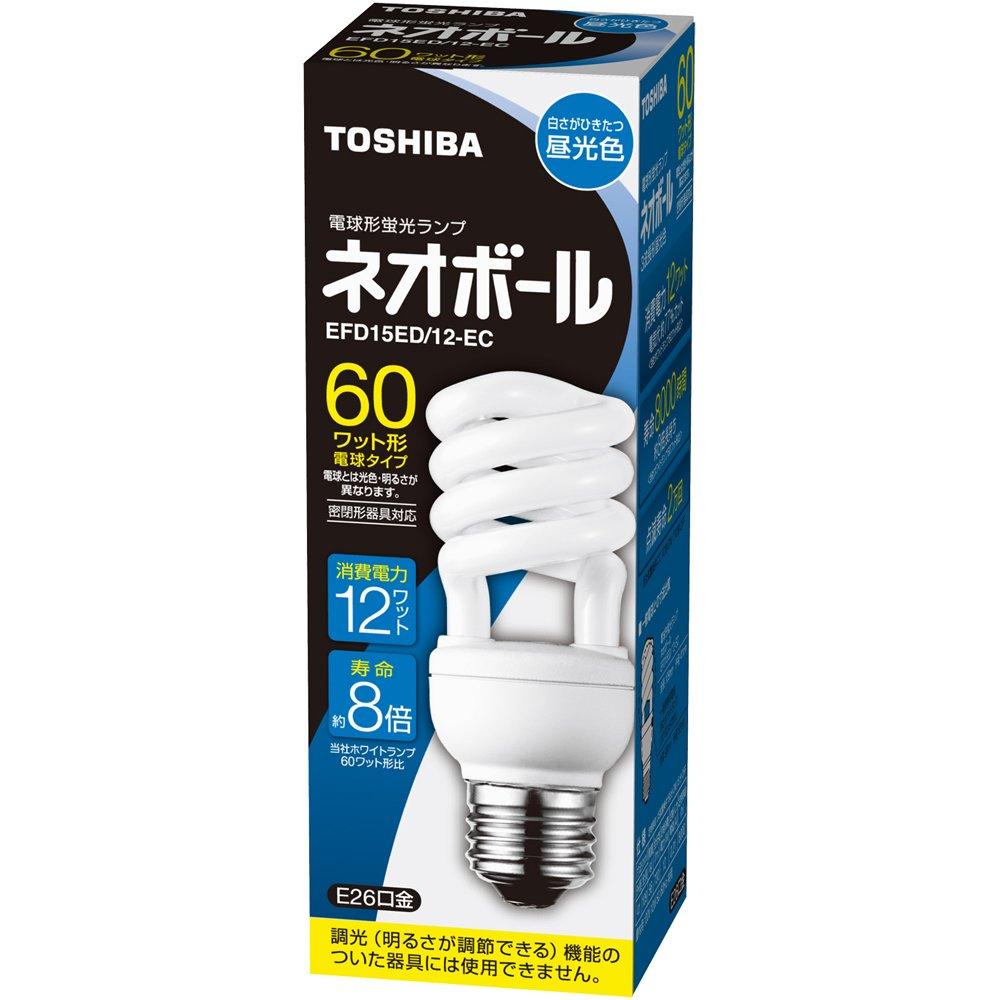 Toshiba EFD15ED12-EC 60W Neoball Fluorescent Lamp, Type D, 3-Wavelength, Daylight, 26mm Base Diameter