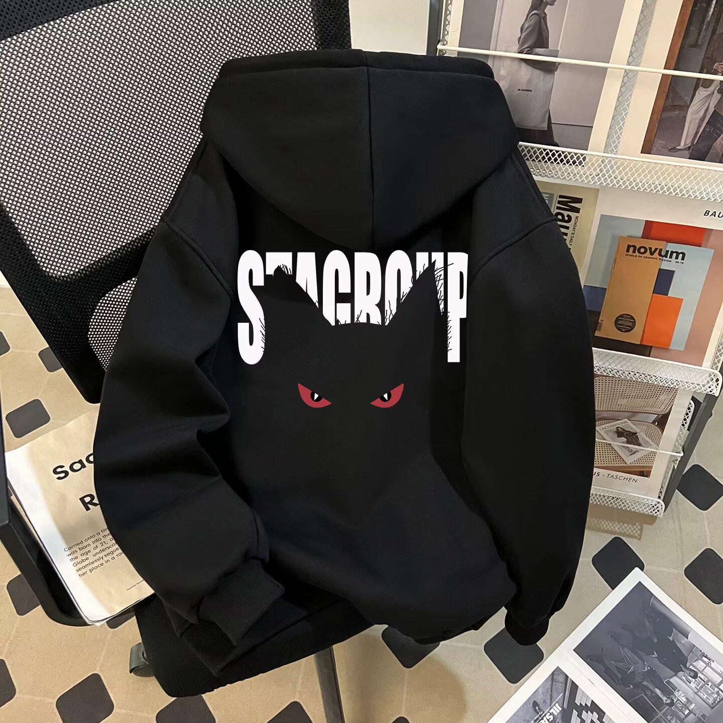 

Men s Trendy Ins-Style Loose Fit Hoodie - Letter Print Jacket, 2025 New Spring/Autumn Collection Extra Large (XL) чорний