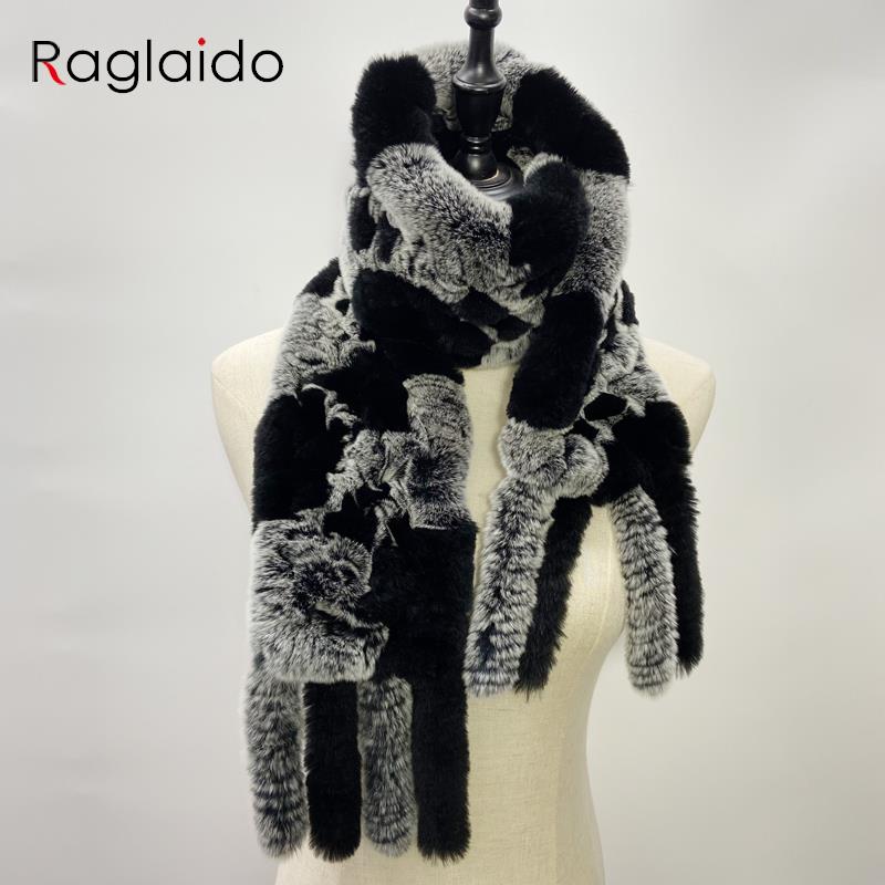 Natural Rabbit Fur Scarf Women Winter Warm Shawls Fashon Plaid Knitted Real Fur Scarves Bufanda Luxury Designer Scarf