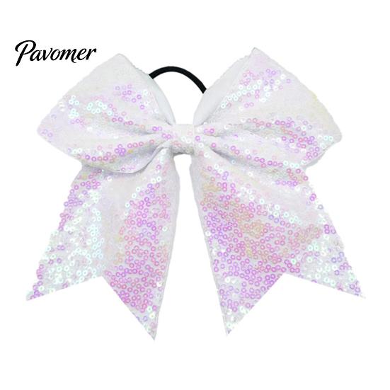 Shiny Hair Bows for Girls Sequins Bows, Elastic Tie, Large Cheerleading Stage Costume Accessories Band Ponytail Holder, Glitter Scrunchies Women Teens