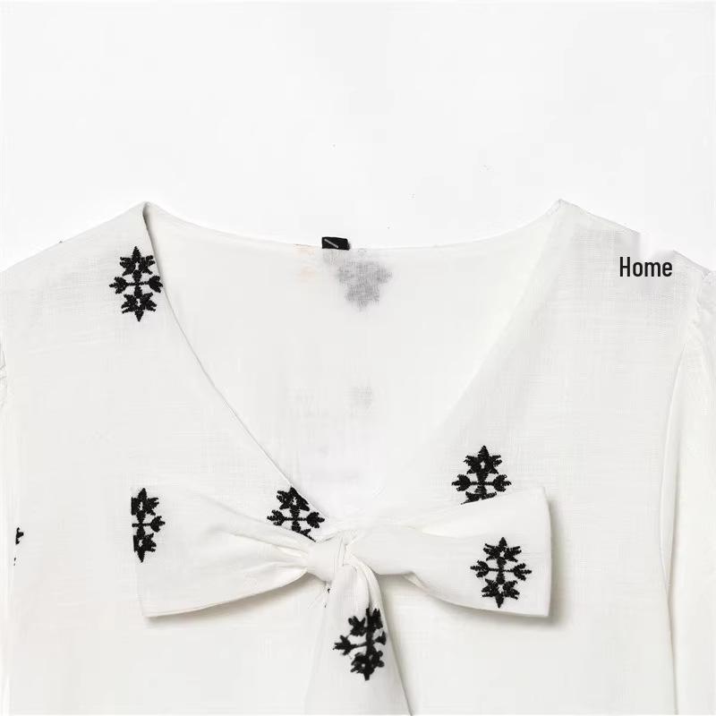 2026 Spring New Arrival: European & American Style Women's Casual Puff Sleeve Bow Embroidery Dress