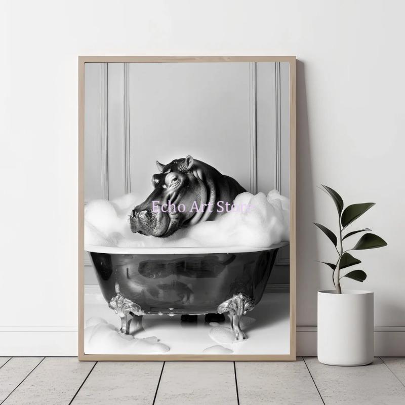 Animals In Bubbles Bathtub Modern Cute Highland Cow Koala Posters and Prints Canvas Printing Wall Art Picture for Bathroom Decor