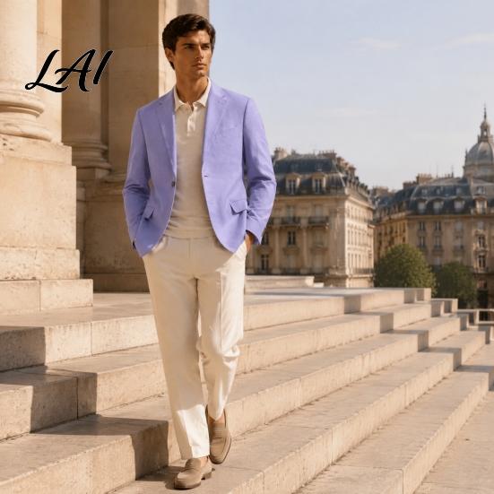 Polyester Single Button Coat Men Casual Blazer Notch Lapel Suit Jacket Structured Daily Wear Jacket Business for Wedding Office Layering Pieces