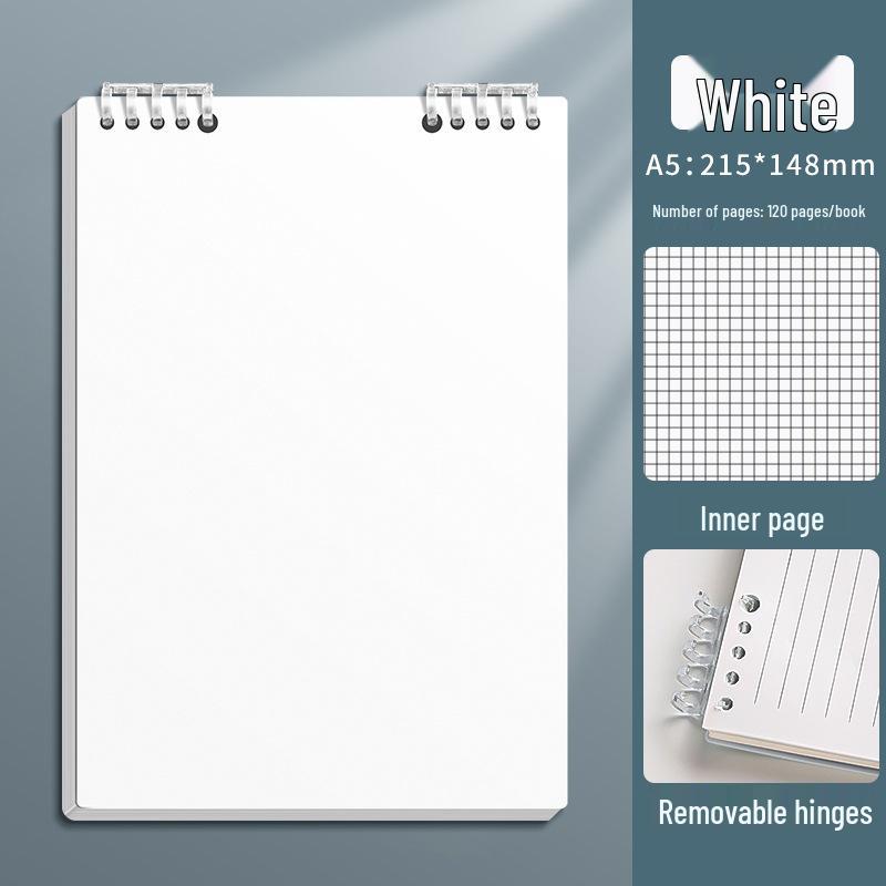 Flip-Up Coil Notebook for College Students - A5 Ruled, A4 Detachable Loose-Leaf, Thickened for Exams 1 Pack White