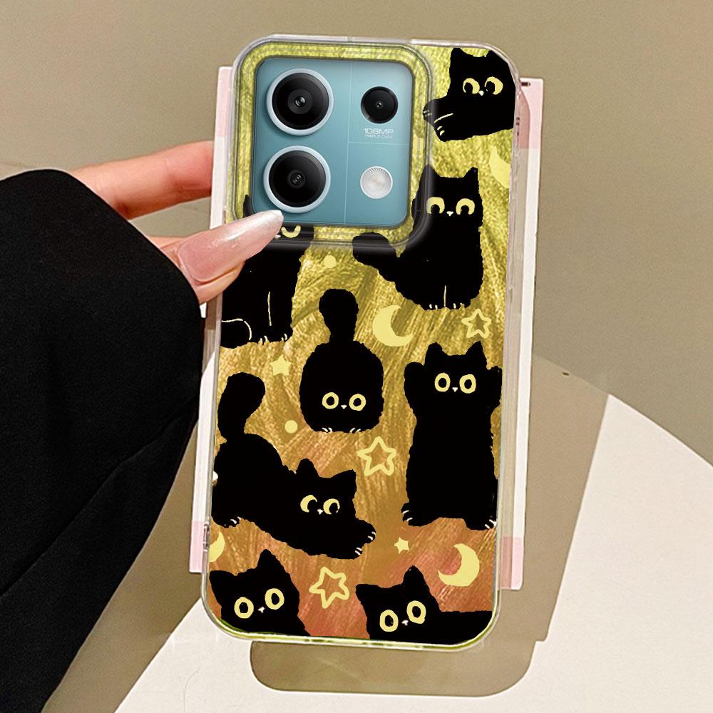 

Милый чехол для телефона с черным котом и луной для Xiaomi Redmi A3 A3X A4 14C Note 10 12 11 Pro Poco X5 X7 Pro X5 X7 Pro Оболочка Силиконовая крышка Poco X5 Pro 5G белый