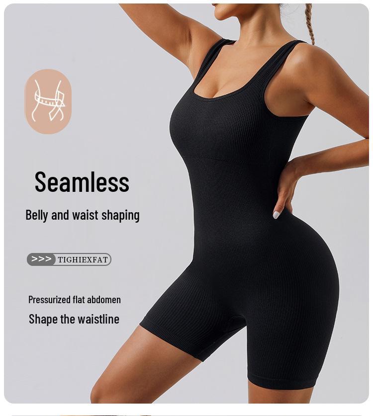 Seamless Ribbed One-Piece Sportswear: Elastic Fitness and Yoga Bodysuit