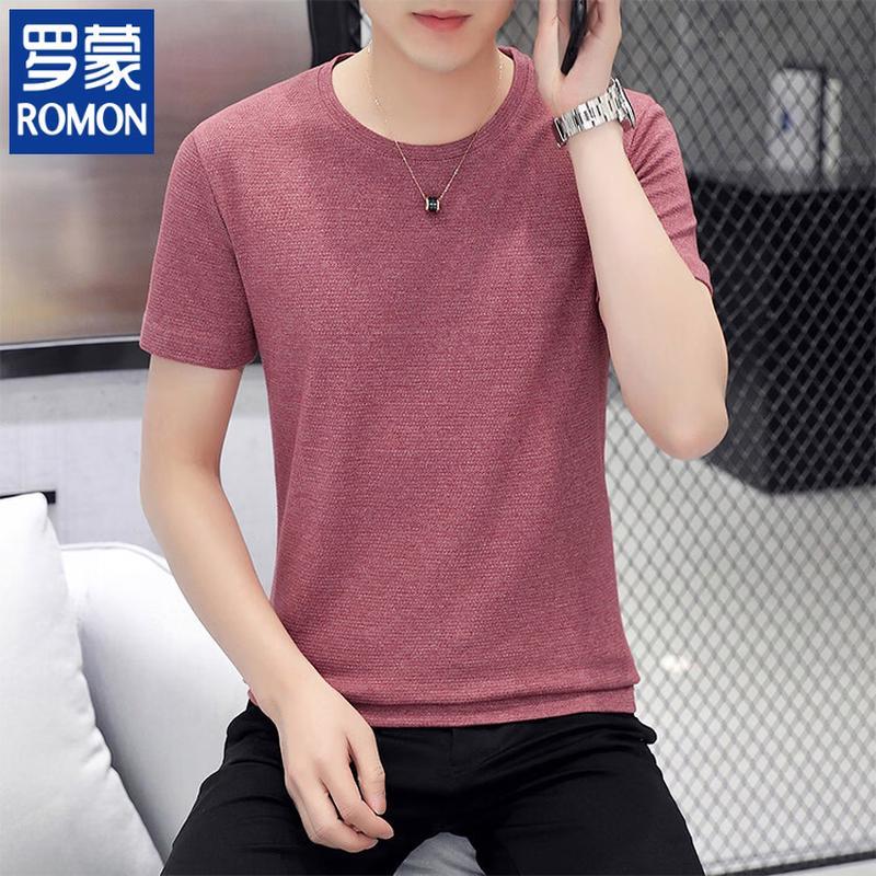 ROMON Men s Pineapple Texture Round Neck Short Sleeve T-Shirt M