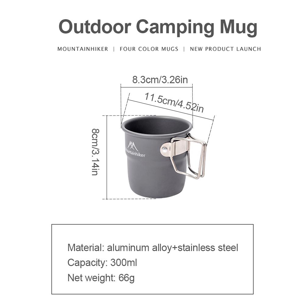 300ml Camping Water Cup with Foldable Handle Picnic Water Mug Aluminum Alloy Lightweight Camping Cup for Tourist Trekking Hiking