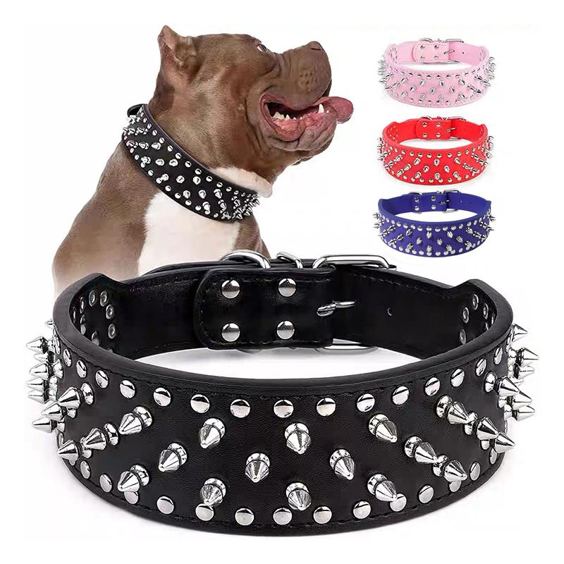 Collare per Cani Allargato Borchiato Anti-morso Regolabile in Pelle Borchiata per Cani Medi Grandi Indumenti per Animali Domestici per Bulldog
