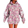 Ladies' Christmas Printed Bow Long Sleeved Loose Fitting Headband With Rope Hooded Sweatshirt Top