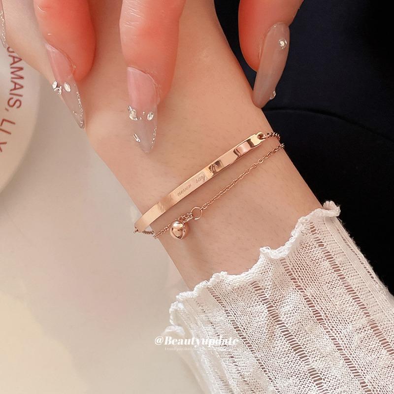 Stainless steel double-layer letter fashion bracelet niche minimalist temperament bracelet light luxury high-end jewelry