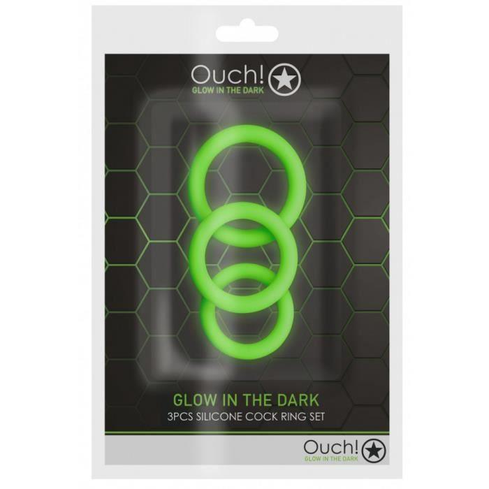 Set de 3 Anneaux pour Pénis - Ouch - Phosphorescents - Confortables - Extensibles - Silicone