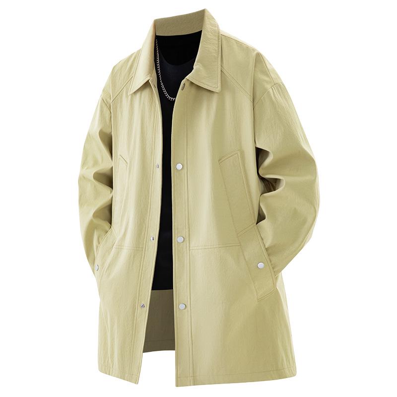 Plus Size Men's Mid-Length Windbreaker - Spring/Autumn Casual Loose Fit Coat