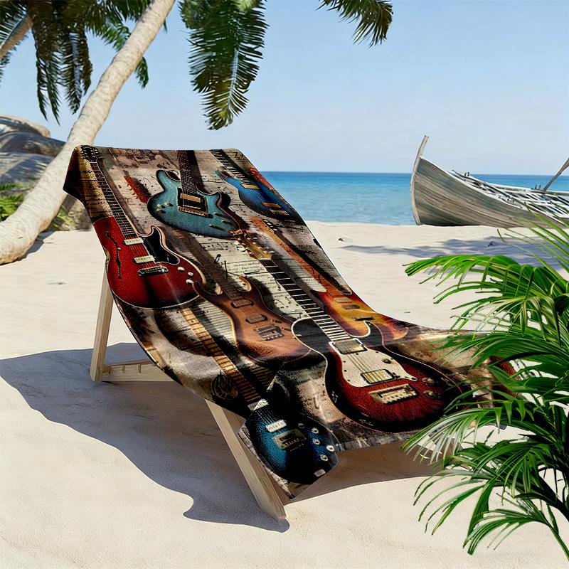 Fire Guitar Print Beach Towel, Large Soft Quick Dry Towel for Beach Camping Swimming