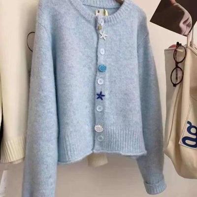 Milk Blue Gentle Style High-end Knitted Cardigan Women's Spring Versatile Sweater