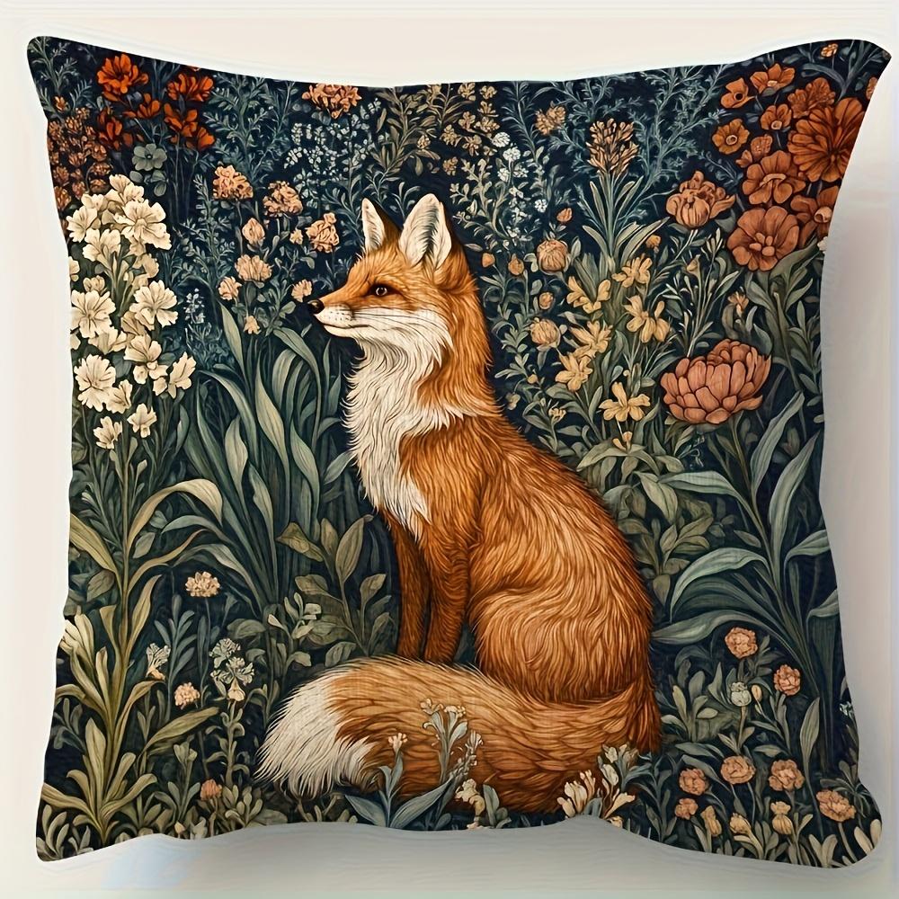 Panika Chen Unisex William Morris Style Fox And Floral Decorative Pillow Cover, Suitable For Sofa, Bed, Chair, Home Decor Cushion Cover