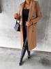 Women's Spring 2025 Versatile Woolen Double-Breasted Long Sleeve Coat with Welt Pockets