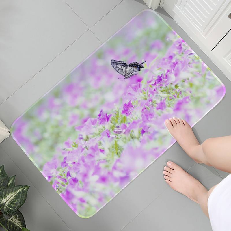 Green Butterfly Art Mat Printed Flannel Floor Mat Bathroom Decor Carpet Non-Slip For Living Room Kitchen Welcome Doormat Carpet