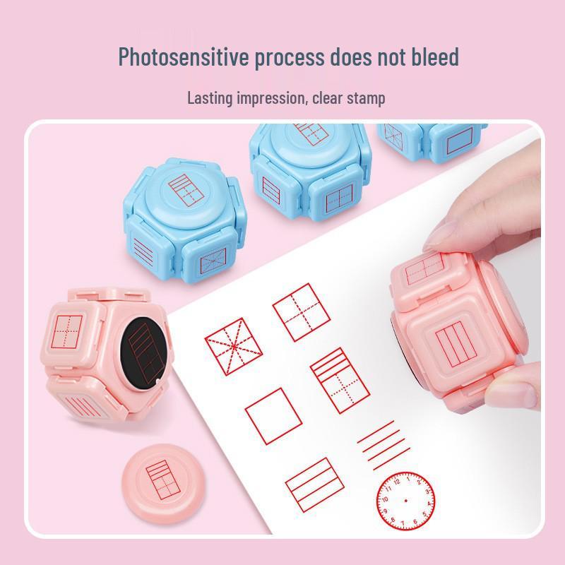 Tian Zi Ge Multi-Functional Seven-Sided Teaching Seal with Pinyin and Four-Line Three-Grid Clock.