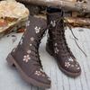 Woman Ankle Boots Retro Embroidery Spring Autumn Shoes Women Casual Thick Low Heel Side Zip Western Round Head Fashion Botines