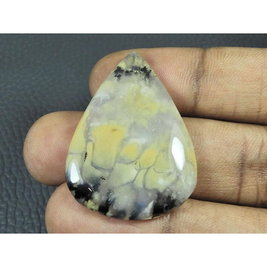 27X37X05MM Natural Tiger Dendritic Agate Pear Shape Cabochon Loose Gemstone G-389